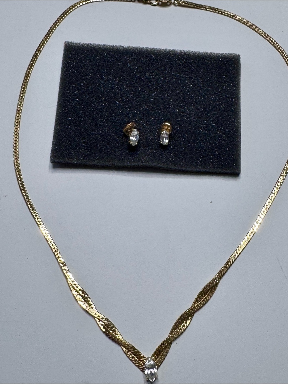 Gold-Tone Necklace and Clear Stone Stud Earrings Set - Women Costume Jewelry